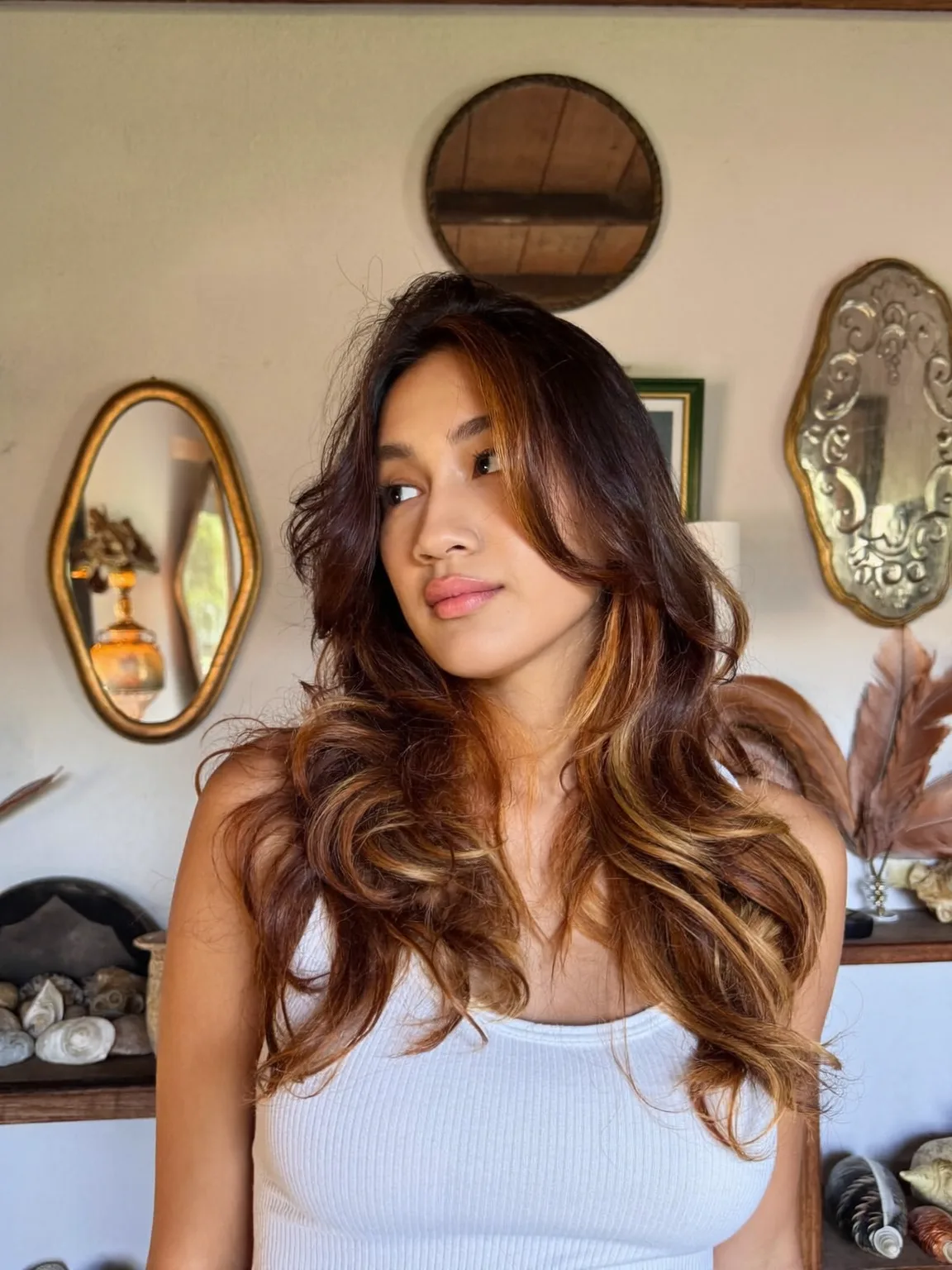 Long Warm Caramel Layers with Golden Balayage Highlights